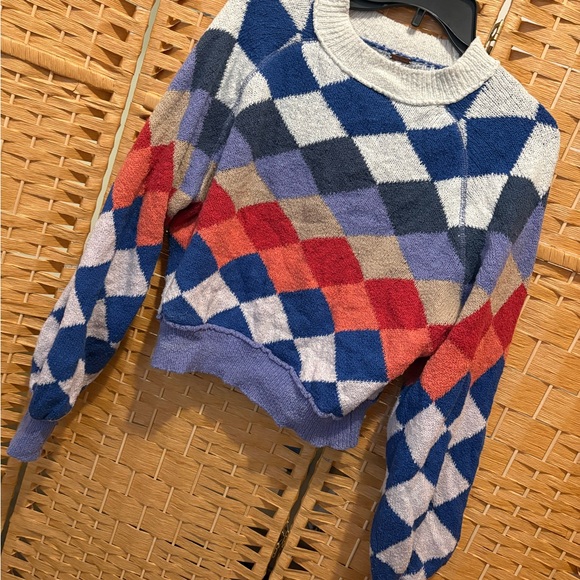 Free People Sweaters - Free People Cozy Multi-Color Argyle Crewneck Sweater - Blue, Red, Purple